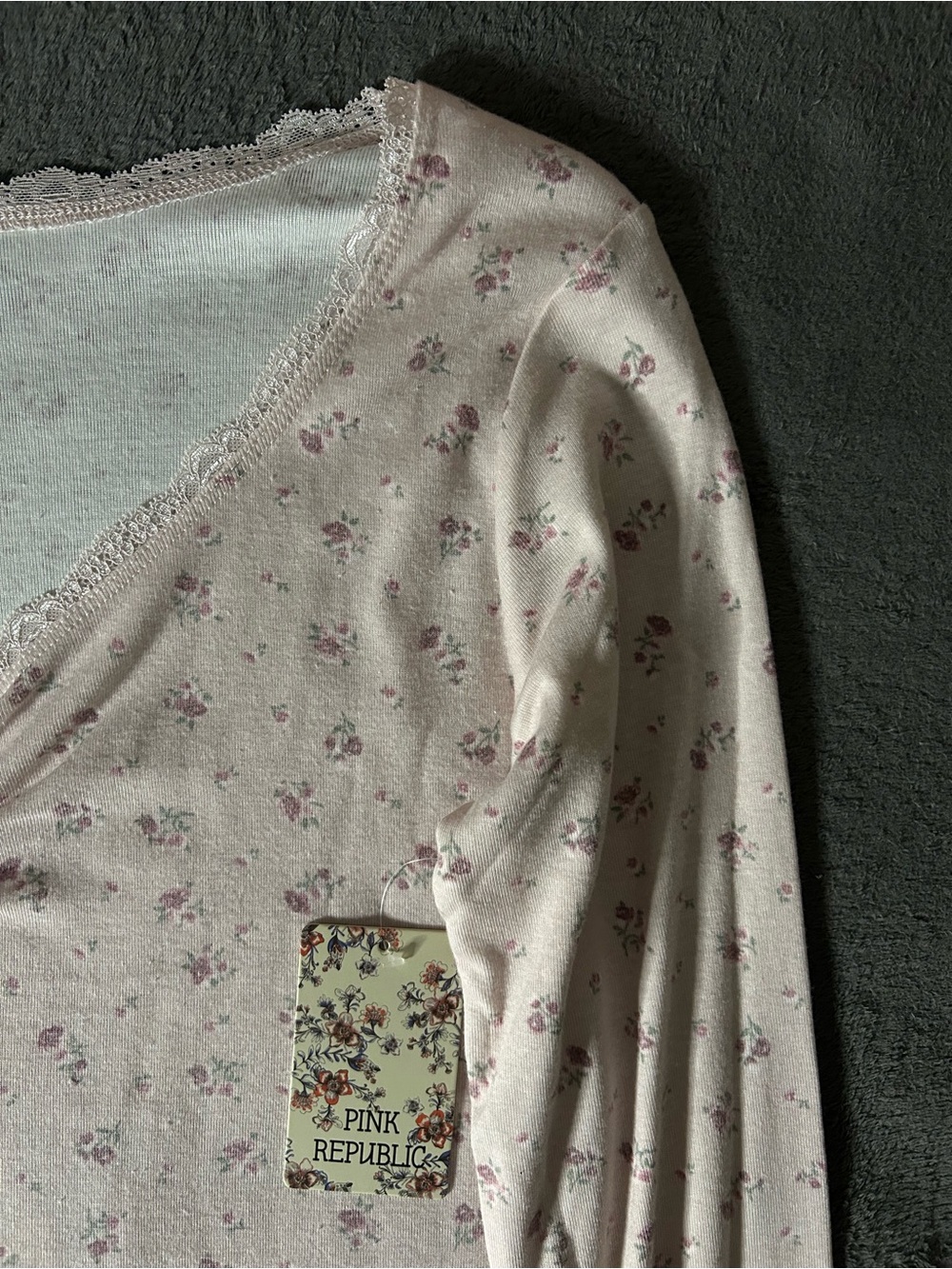 Pink Republic Light Pink Floral Lace-Trim Long Sleeve Top - Picture 7 of 10